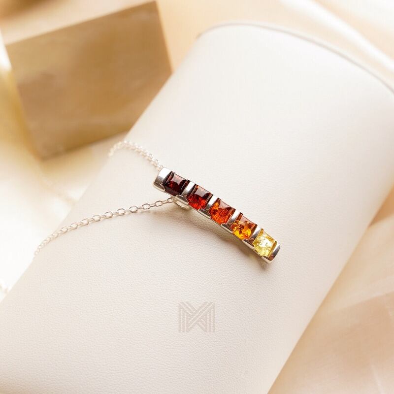 MILLENNE Multifaceted Baltic Amber Bamboo Silver Pendant with 925 Sterling Silver