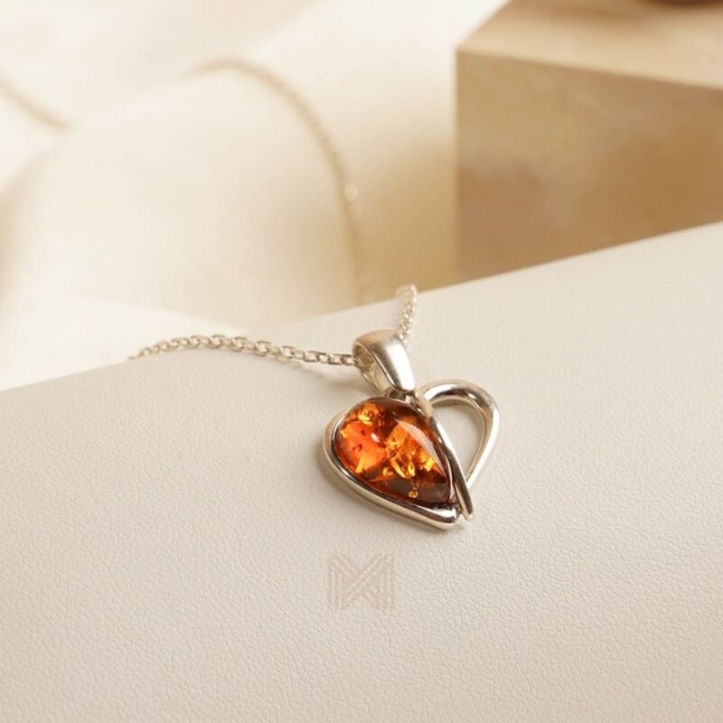 MILLENNE Multifaceted Baltic Amber Half and Half Heart Silver Pendant with 925 Sterling Silver