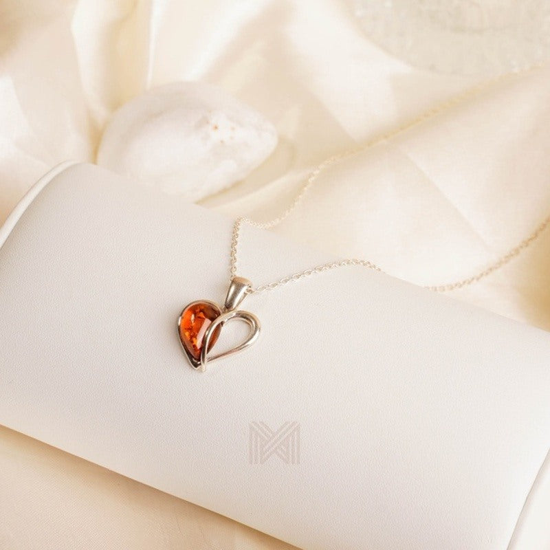 MILLENNE Multifaceted Baltic Amber Half and Half Heart Silver Pendant with 925 Sterling Silver