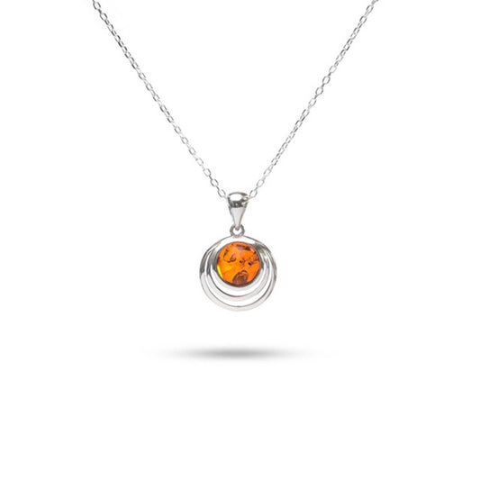 MILLENNE Multifaceted Baltic Amber Srtipe Caged Silver Pendant with 925 Sterling Silver