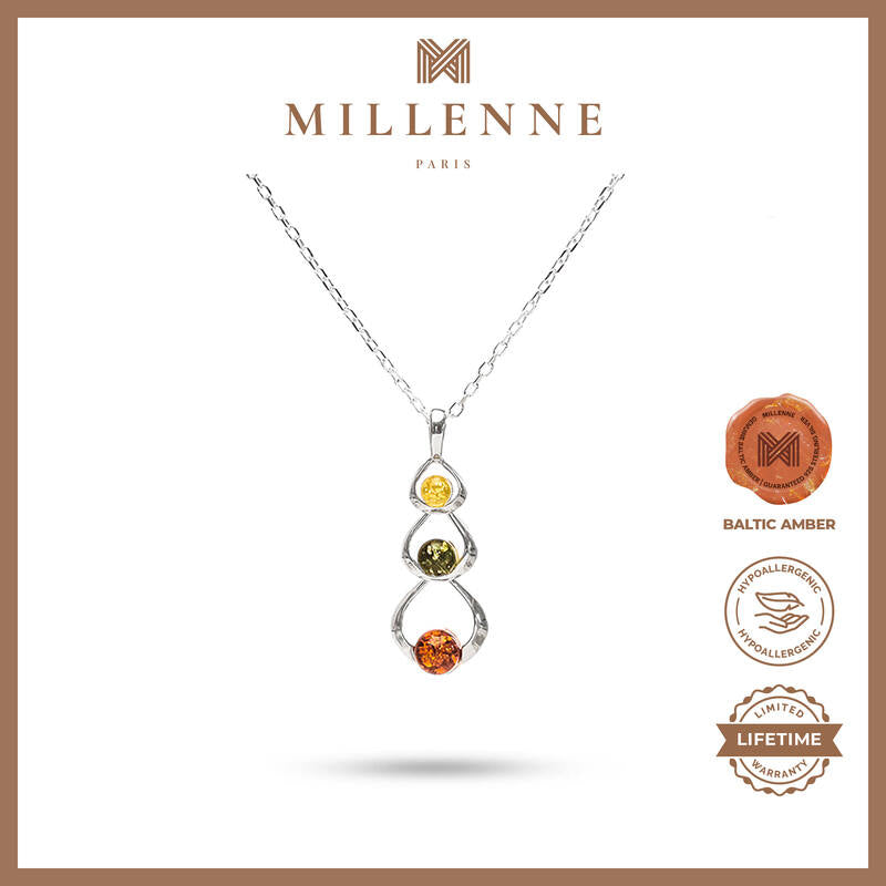 MILLENNE Multifaceted Baltic Amber Fairy God Mother Silver Pendant with 925 Sterling Silver