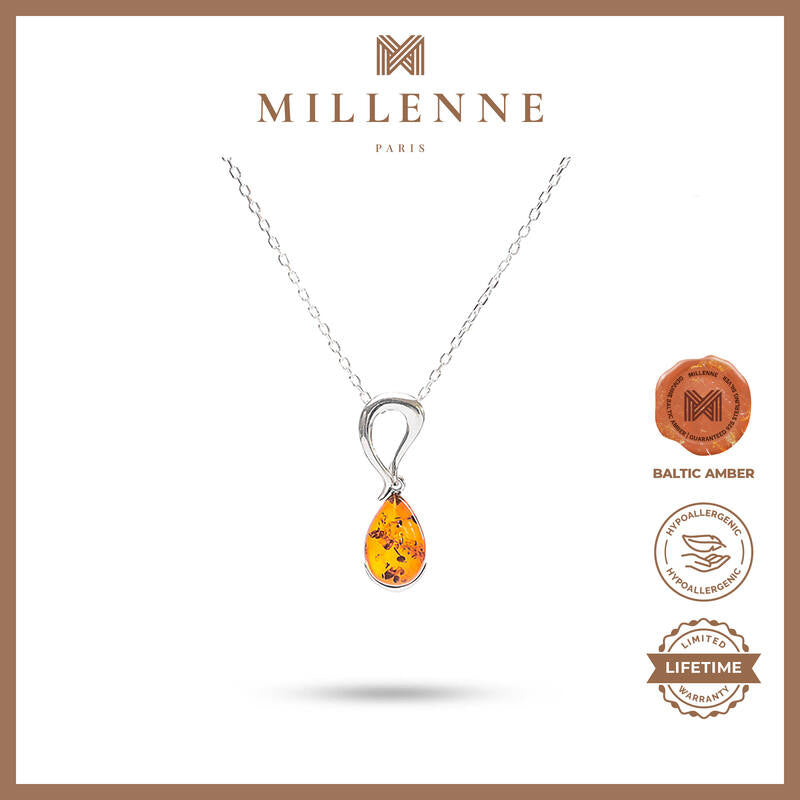 MILLENNE Multifaceted Baltic Amber Infinity Silver Pendant with 925 Sterling Silver