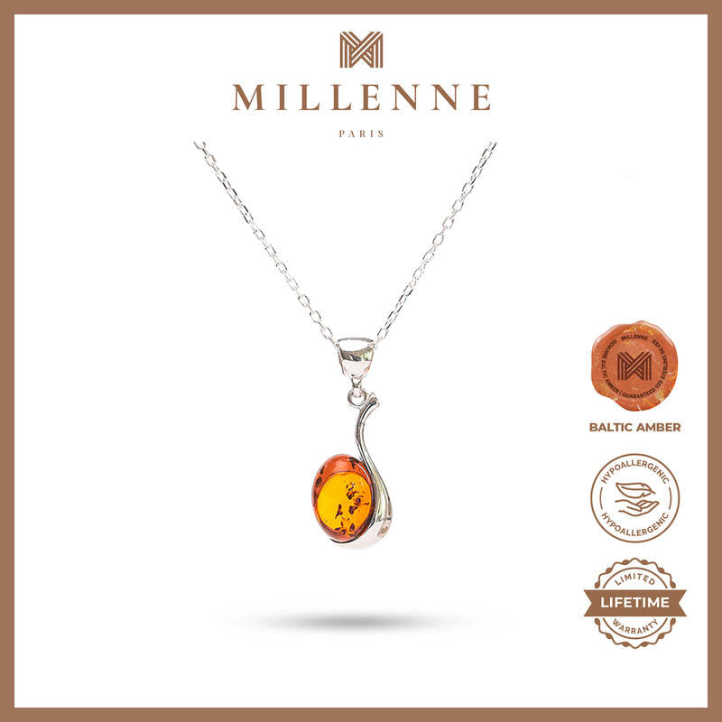 MILLENNE Multifaceted Baltic Amber Drops of Amber Silver Pendant with 925 Sterling Silver