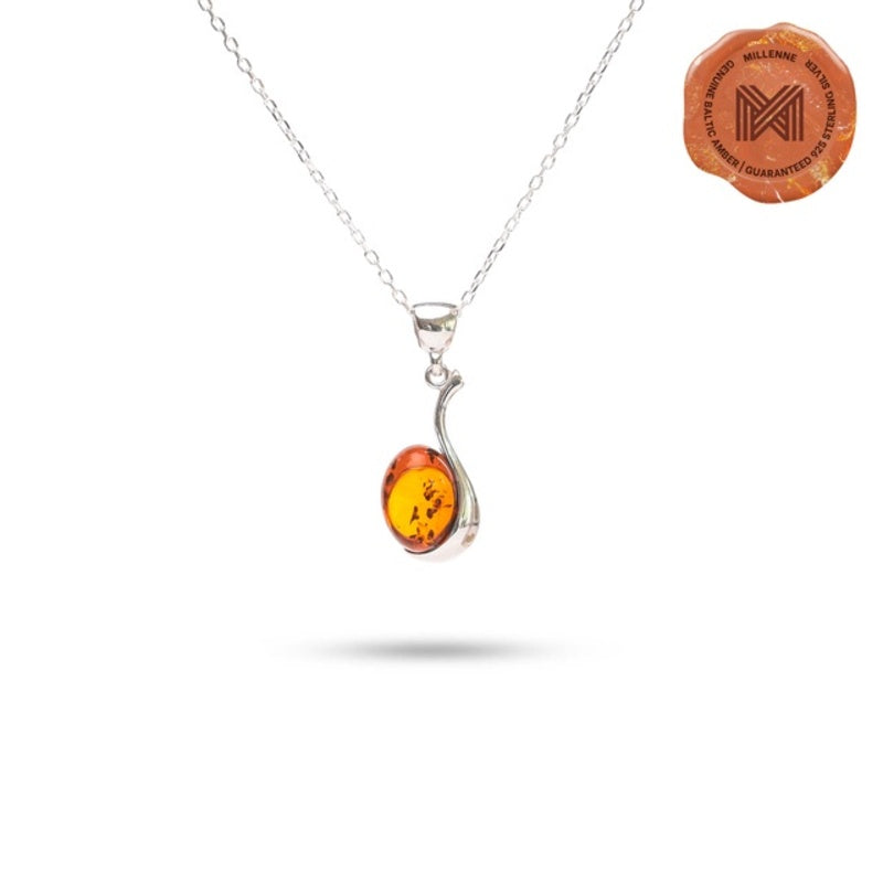 MILLENNE Multifaceted Baltic Amber Drops of Amber Silver Pendant with 925 Sterling Silver