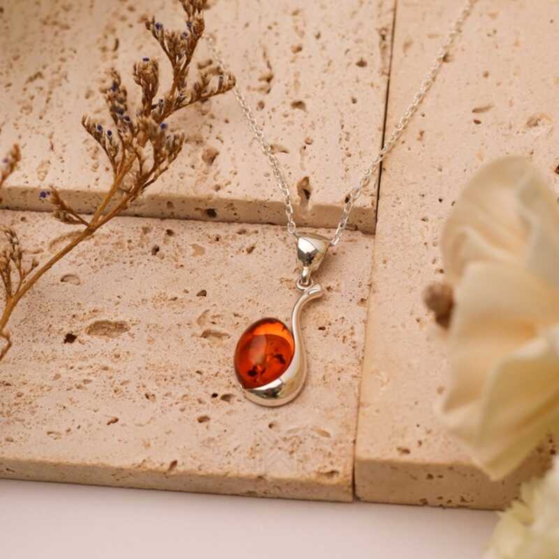 MILLENNE Multifaceted Baltic Amber Drops of Amber Silver Pendant with 925 Sterling Silver