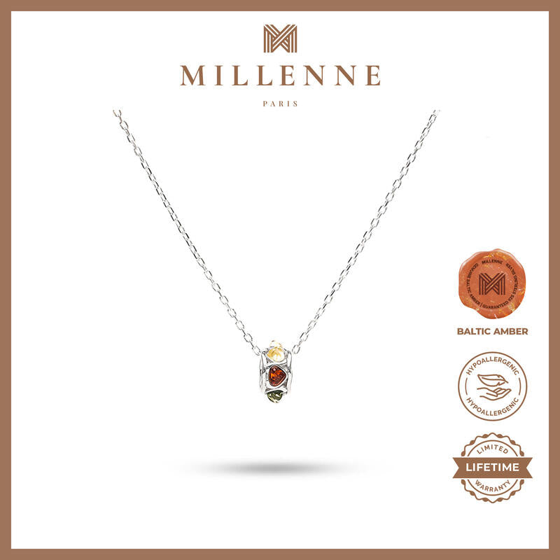 MILLENNE Multifaceted Baltic Amber Multi-Tone Wheel Silver Pendant with 925 Sterling Silver