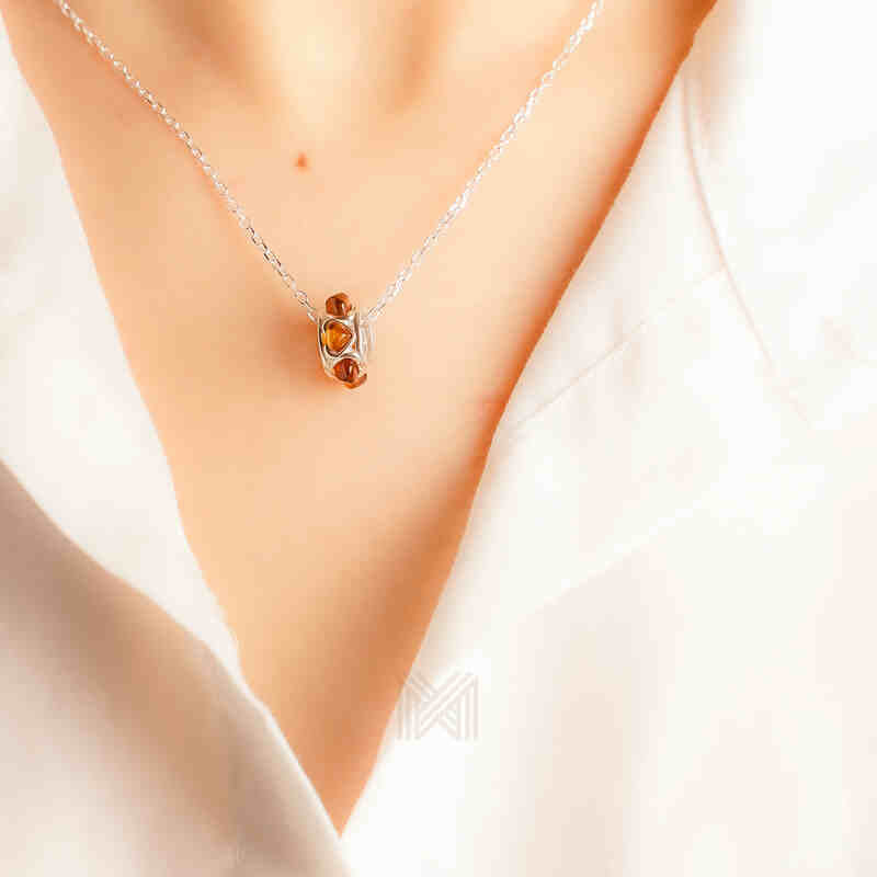 MILLENNE Multifaceted Baltic Amber Monotone Wheel Silver Pendant with 925 Sterling Silver