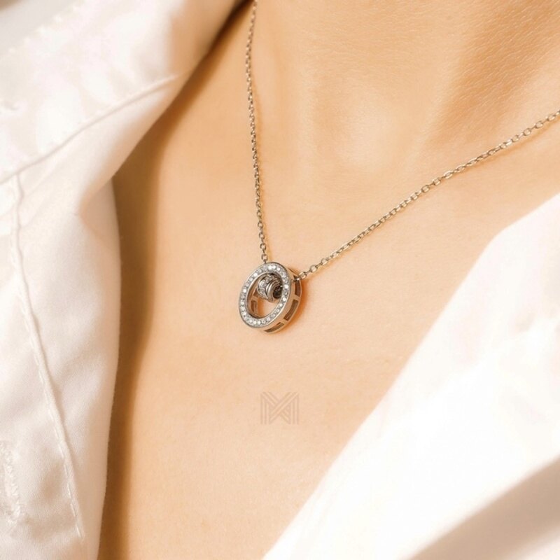 MILLENNE Made For The Night Centre of the Universe Cubic Zirconia Rhodium Necklace with 925 Sterling Silver