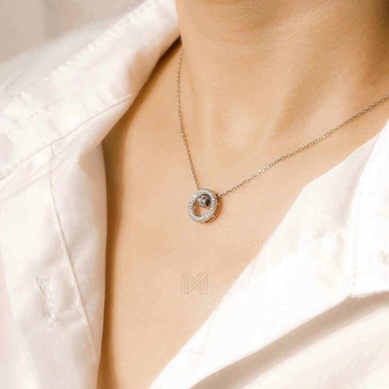 MILLENNE Made For The Night Centre of the Universe Cubic Zirconia Rhodium Necklace with 925 Sterling Silver