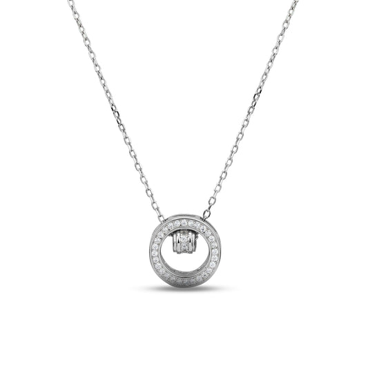 MILLENNE Made For The Night Centre of the Universe Cubic Zirconia Rhodium Necklace with 925 Sterling Silver