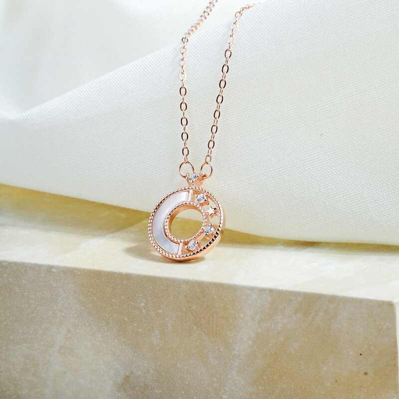 MILLENNE Made For The Night Decorated Circle Cubic Zirconia Rose Gold Necklace with 925 Sterling Silver