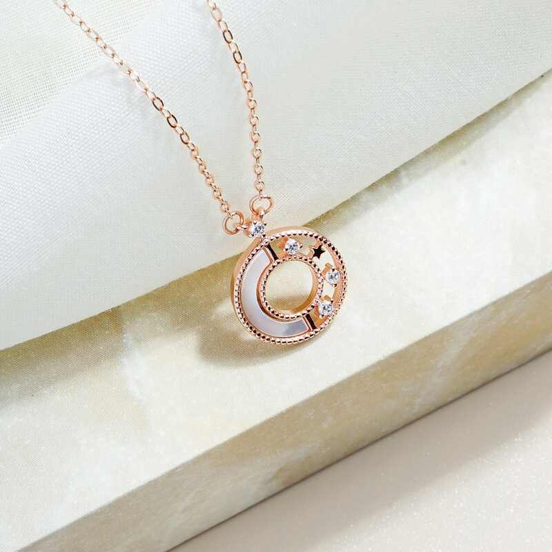 MILLENNE Made For The Night Decorated Circle Cubic Zirconia Rose Gold Necklace with 925 Sterling Silver