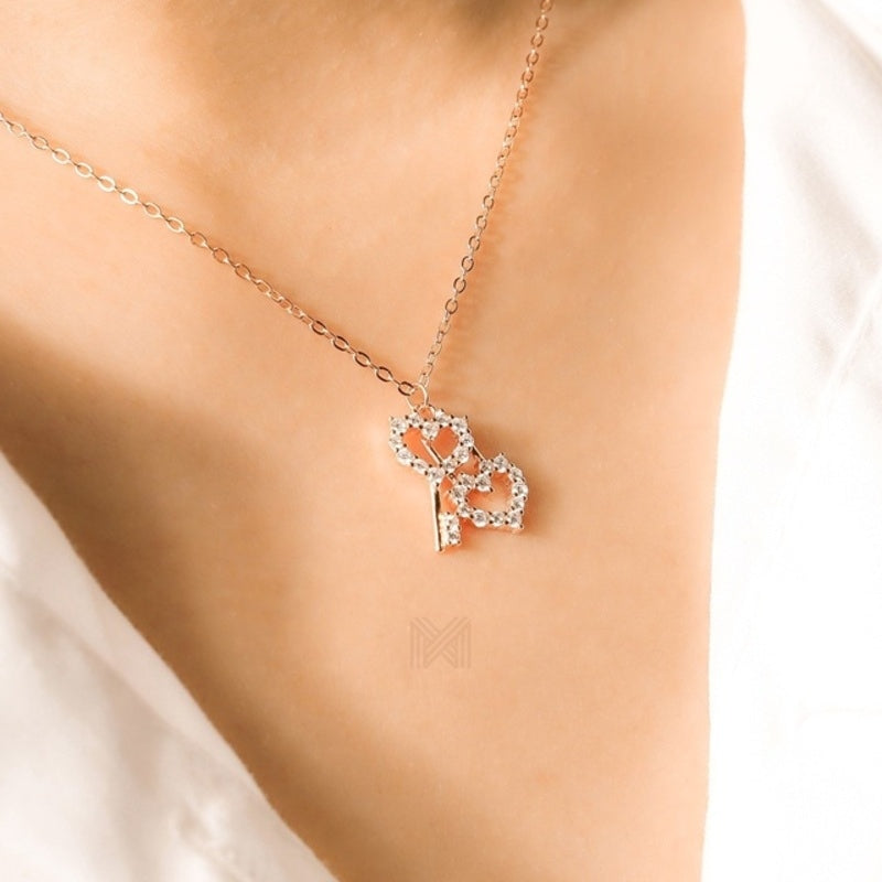 MILLENNE Millennia 2000 Key to my Heart Cubic Zirconia Rose Gold Necklace with 925 Sterling Silver