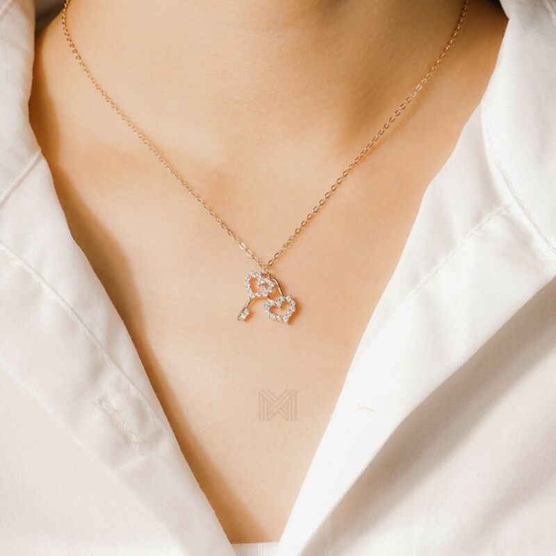 MILLENNE Millennia 2000 Key to my Heart Cubic Zirconia Rose Gold Necklace with 925 Sterling Silver
