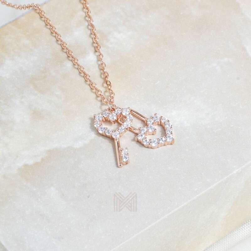 MILLENNE Millennia 2000 Key to my Heart Cubic Zirconia Rose Gold Necklace with 925 Sterling Silver