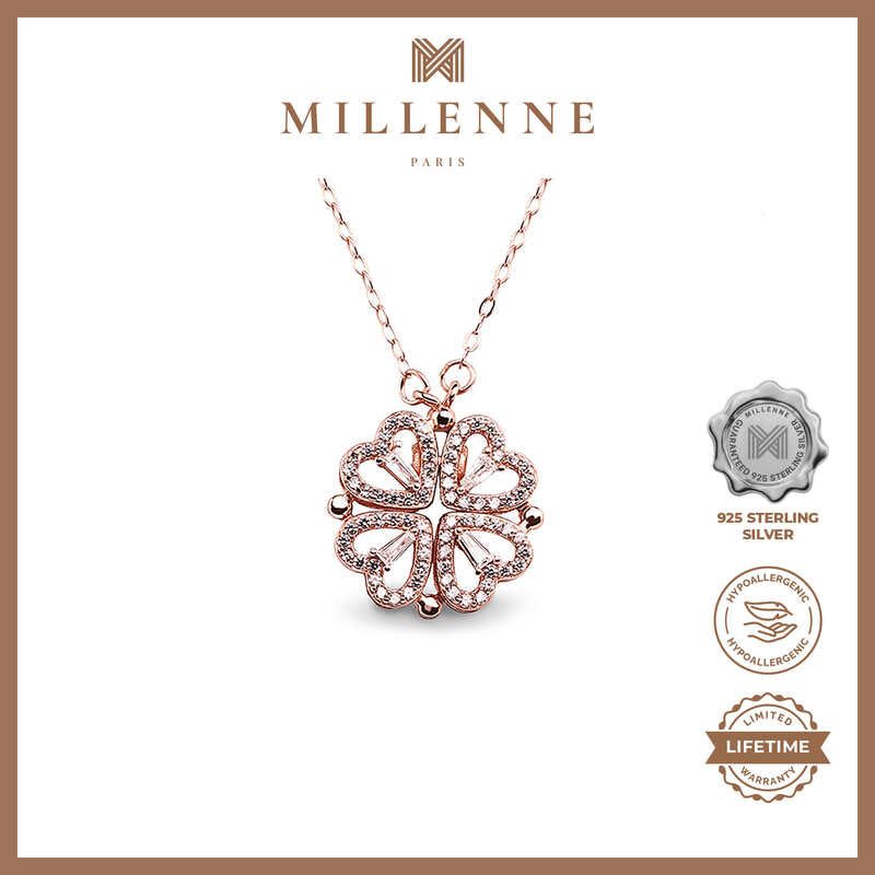 MILLENNE Millennia 2000 Surprise Magnetic Lucky Charm Heart Cubic Zirconia Rose Gold Necklace with 925 Sterling Silver