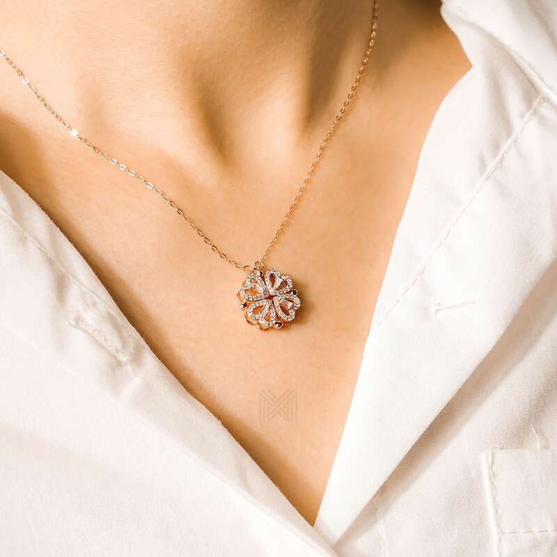 MILLENNE Millennia 2000 Surprise Magnetic Lucky Charm Heart Cubic Zirconia Rose Gold Necklace with 925 Sterling Silver