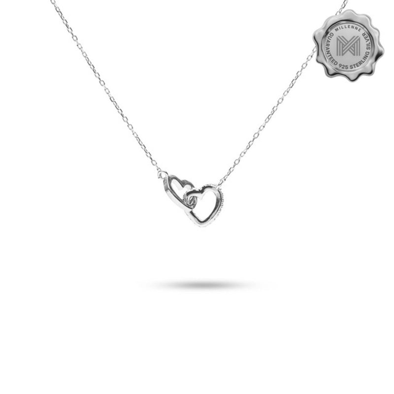 MILLENNE Made For The Night Forever Linked Hearts Cubic Zirconia Rhodium Necklace with 925 Sterling Silver