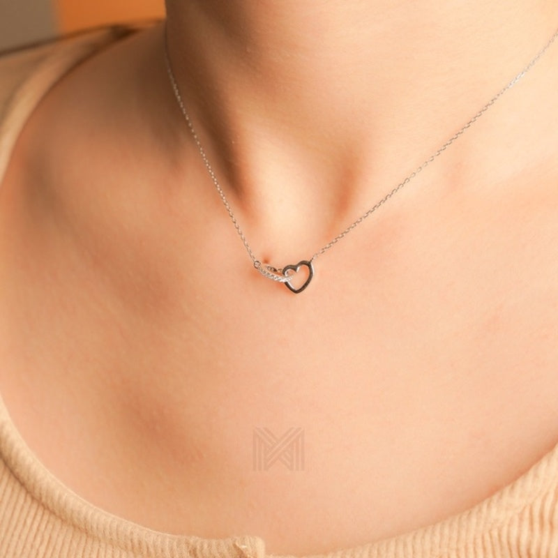 MILLENNE Made For The Night Forever Linked Hearts Cubic Zirconia Rhodium Necklace with 925 Sterling Silver
