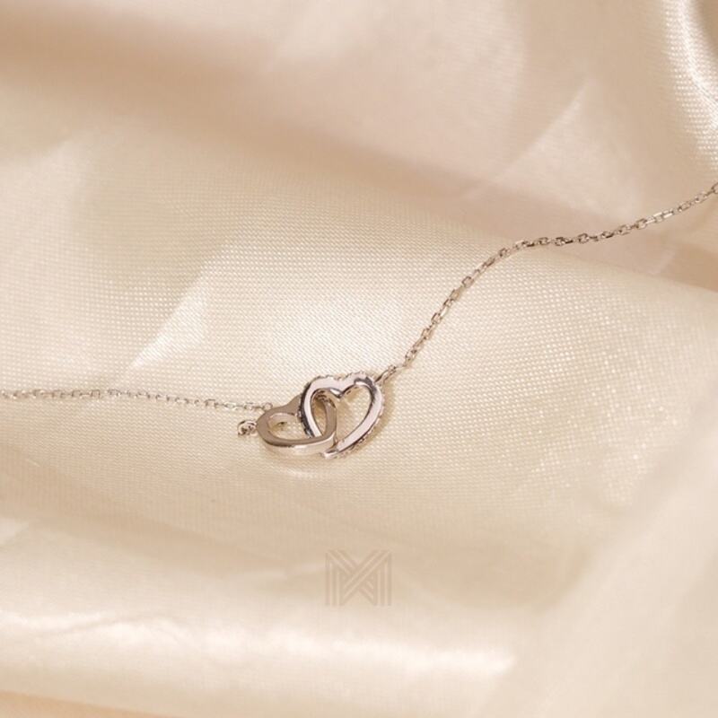 MILLENNE Made For The Night Forever Linked Hearts Cubic Zirconia Rhodium Necklace with 925 Sterling Silver