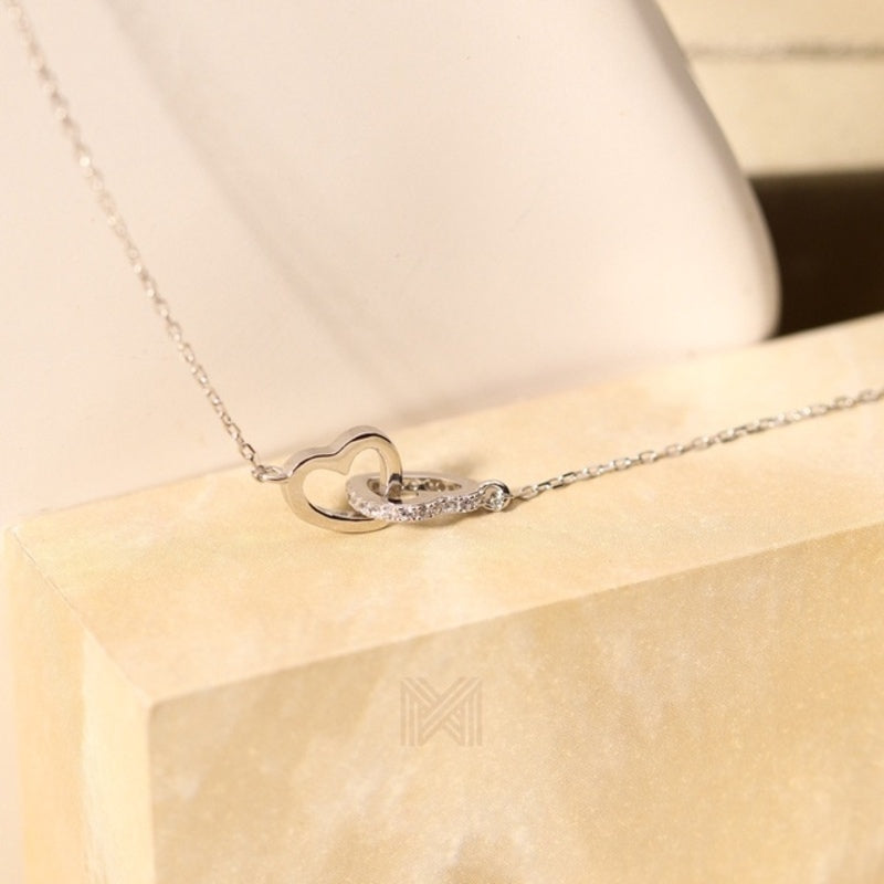 MILLENNE Made For The Night Forever Linked Hearts Cubic Zirconia Rhodium Necklace with 925 Sterling Silver