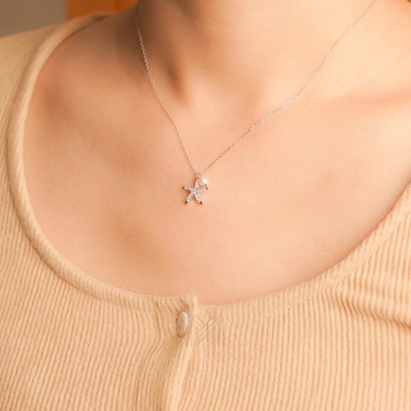 MILLENNE Millennia 2000 Starfish and Pearl Cubic Zirconia Rhodium Necklace with 925 Sterling Silver