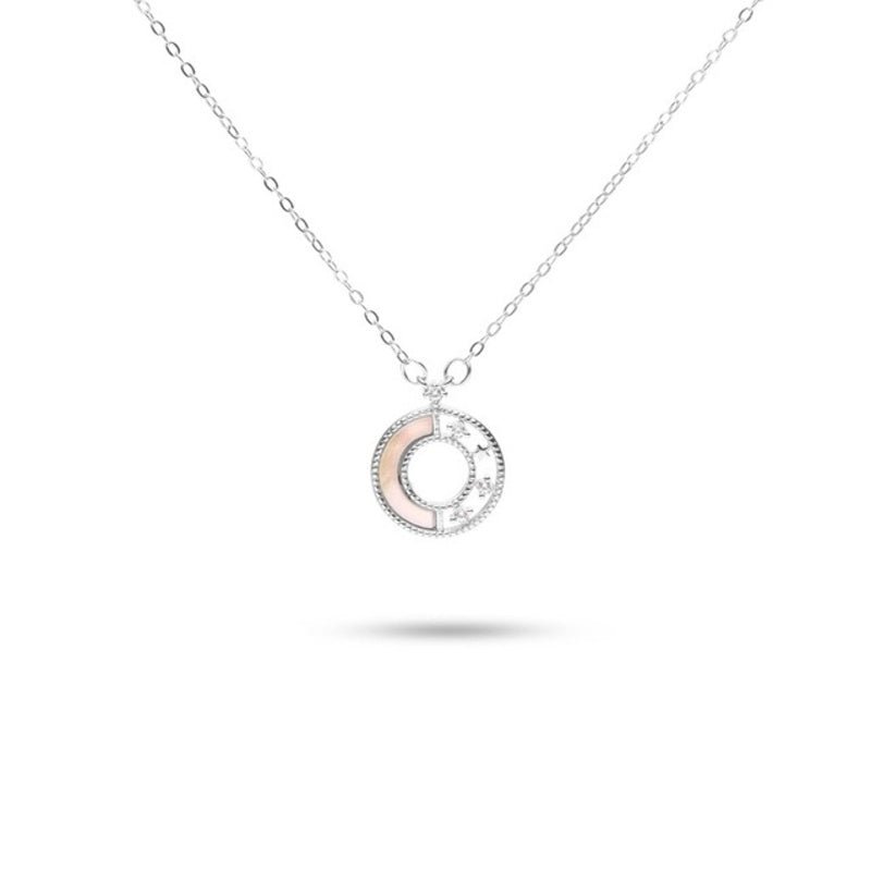 MILLENNE Made For The Night Decorated Circle Cubic Zirconia Rhodium Necklace with 925 Sterling Silver
