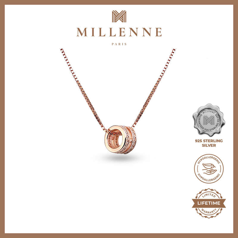 MILLENNE Made For The Night Orbital Cubic Zirconia Rose Gold Necklace with 925 Sterling Silver