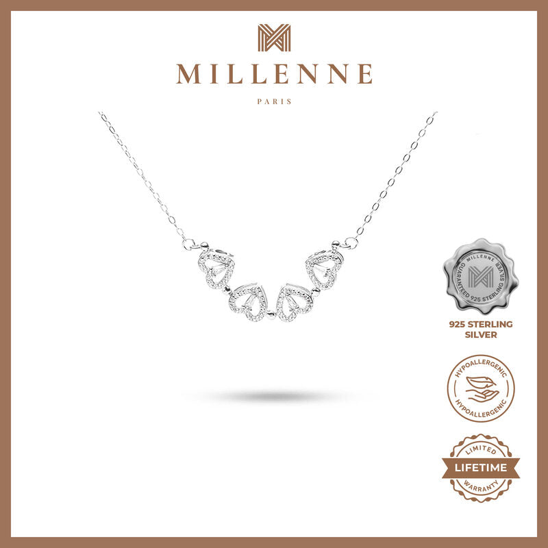 MILLENNE Millennia 2000 Surprise Magnetic Lucky Charm Heart Cubic Zirconia Rhodium Necklace with 925 Sterling Silver