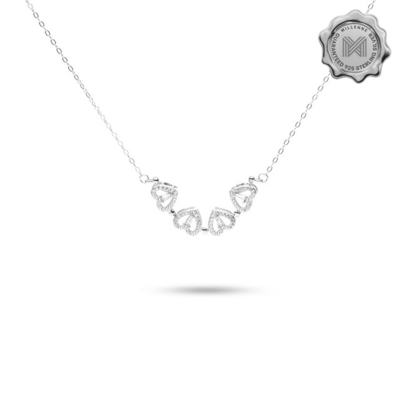 MILLENNE Millennia 2000 Surprise Magnetic Lucky Charm Heart Cubic Zirconia Rhodium Necklace with 925 Sterling Silver