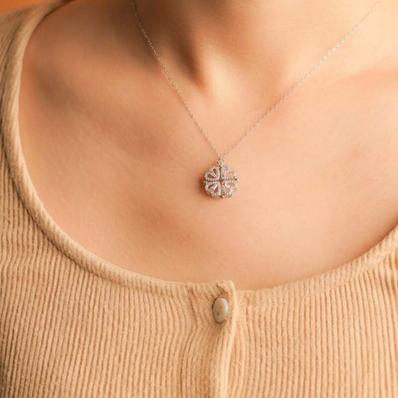 MILLENNE Millennia 2000 Surprise Magnetic Lucky Charm Heart Cubic Zirconia Rhodium Necklace with 925 Sterling Silver