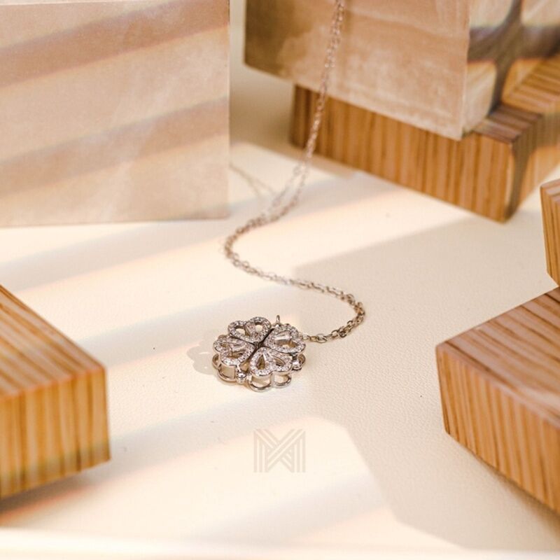 MILLENNE Millennia 2000 Surprise Magnetic Lucky Charm Heart Cubic Zirconia Rhodium Necklace with 925 Sterling Silver