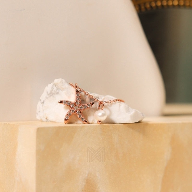 MILLENNE Millennia 2000 Starfish and Pearl Cubic Zirconia Rose Gold Necklace with 925 Sterling Silver