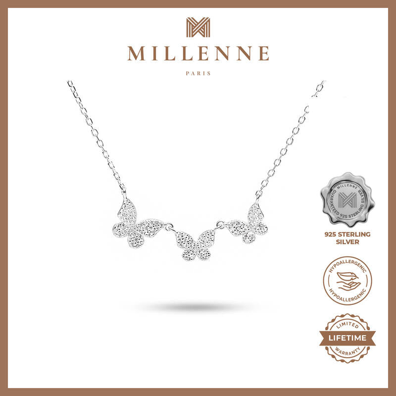 MILLENNE Millennia 2000 Butterfly Cubic Zirconia Silver Necklace with 925 Sterling Silver