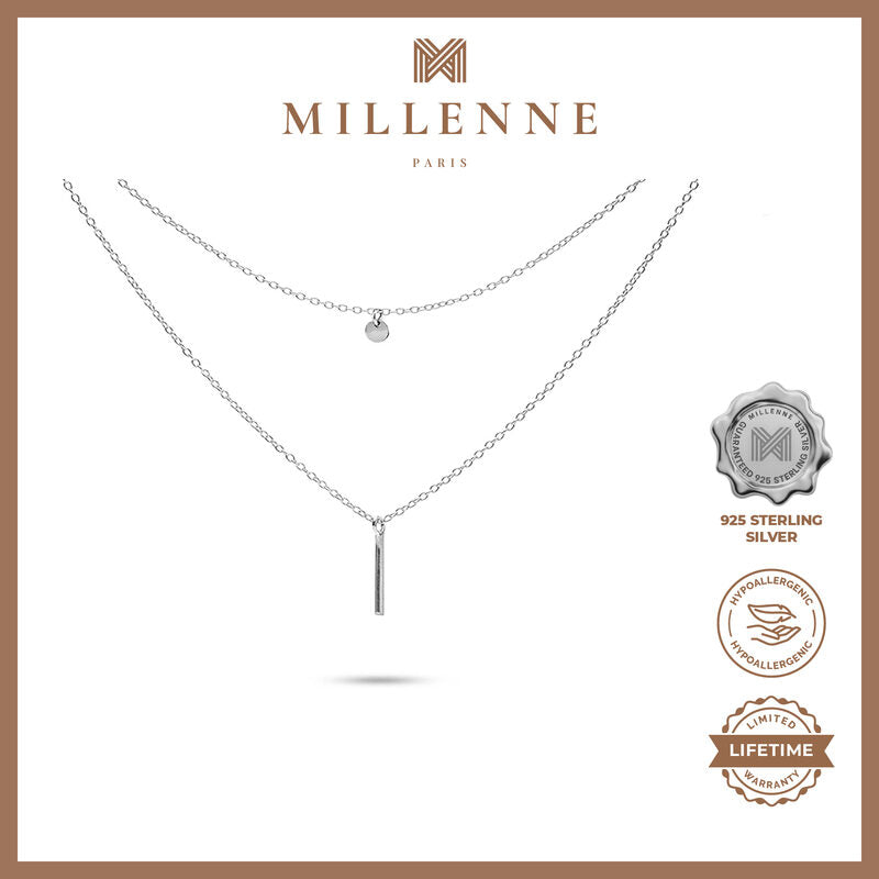 MILLENNE Minimal Thin Vertical Bar Silver Necklace with 925 Sterling Silver