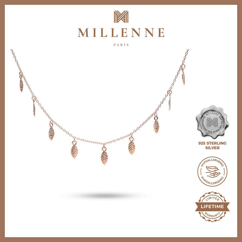 MILLENNE Millennia 2000 Bohemian Leaf Rose Gold Necklace with 925 Sterling Silver