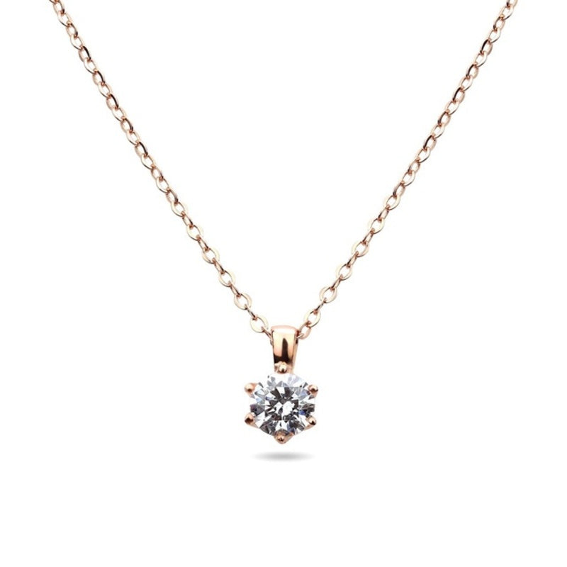 MILLENNE Made For The Night Solitare Cubic Zirconia Rose Gold Necklace with 925 Sterling Silver