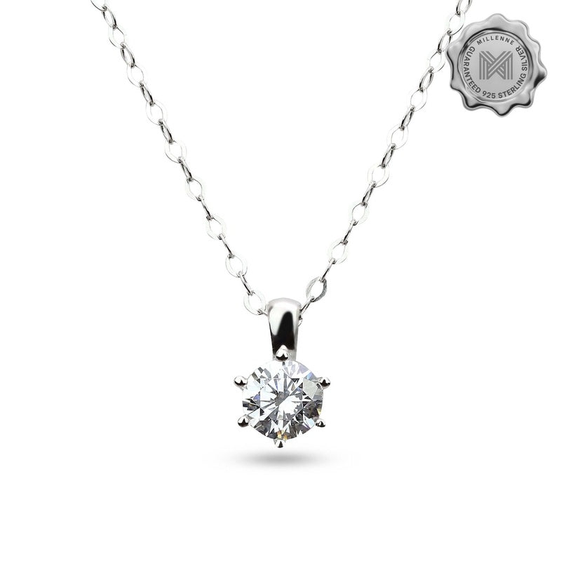 MILLENNE Made For The Night Solitare Cubic Zirconia White Gold Necklace with 925 Sterling Silver