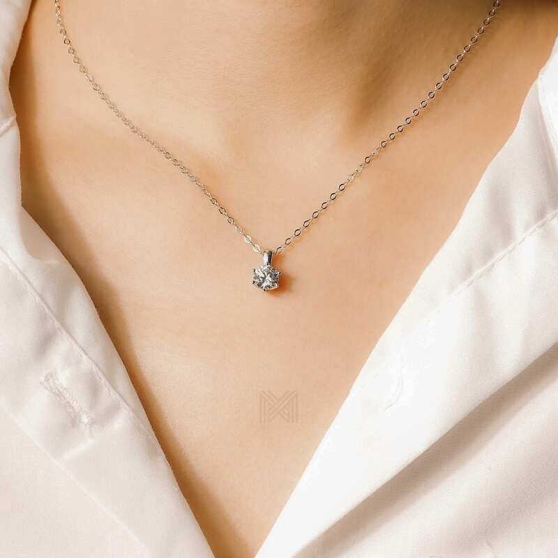 MILLENNE Made For The Night Solitare Cubic Zirconia White Gold Necklace with 925 Sterling Silver