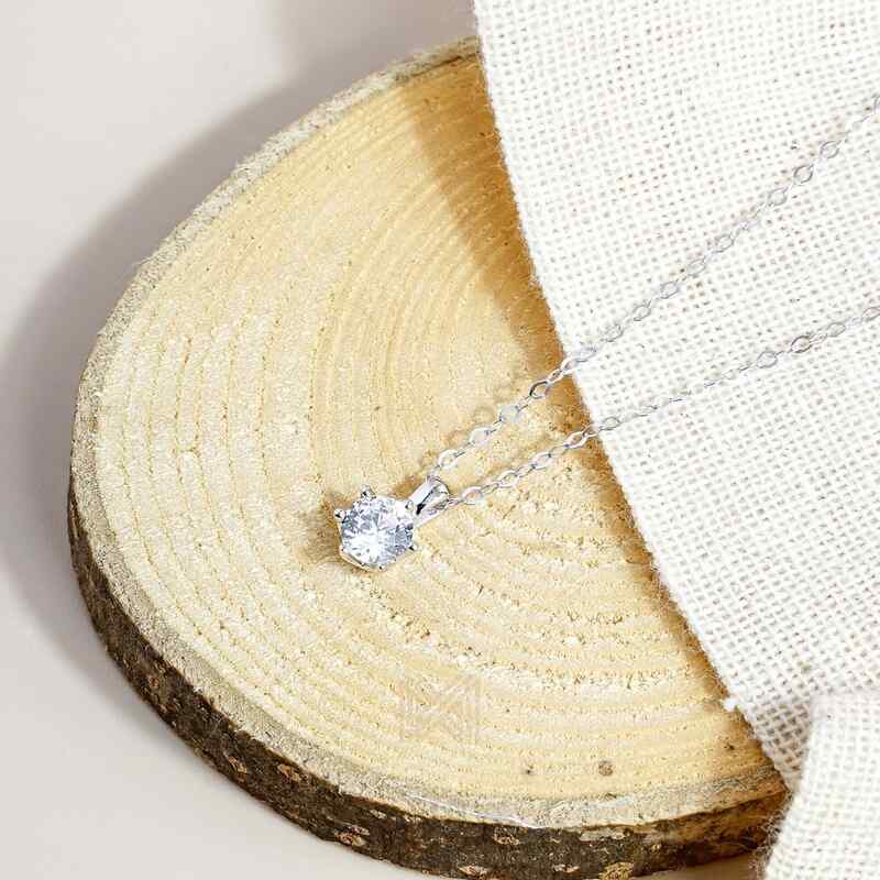 MILLENNE Made For The Night Solitare Cubic Zirconia White Gold Necklace with 925 Sterling Silver