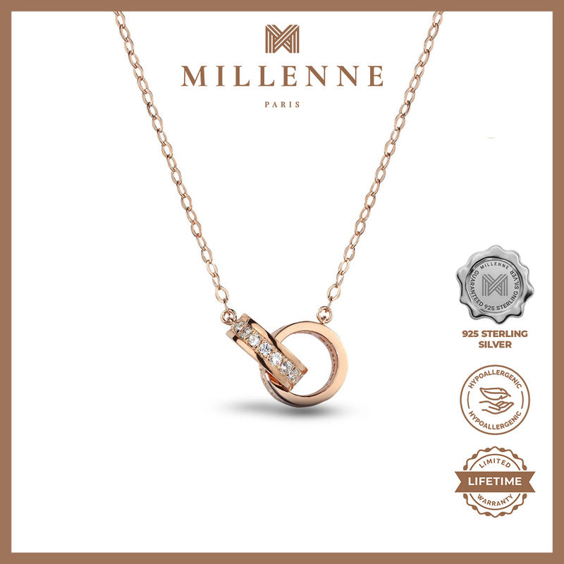 MILLENNE Made For The Night Interlinked Cubic Zirconia Rose Gold Necklace with 925 Sterling Silver