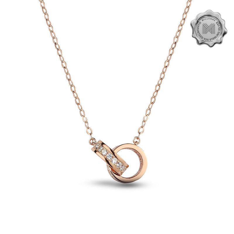 MILLENNE Made For The Night Interlinked Cubic Zirconia Rose Gold Necklace with 925 Sterling Silver
