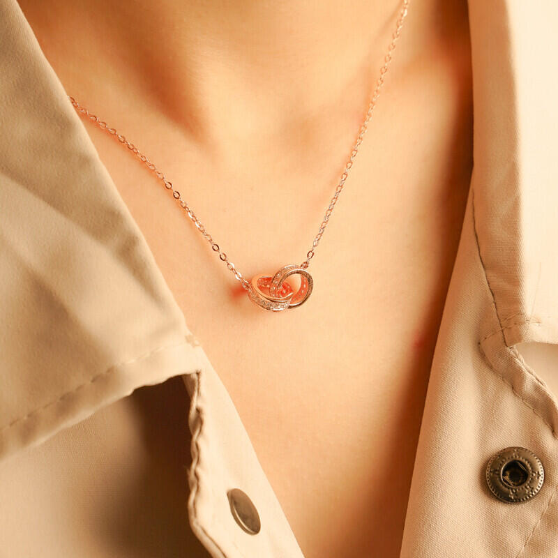 MILLENNE Made For The Night Interlinked Cubic Zirconia Rose Gold Necklace with 925 Sterling Silver