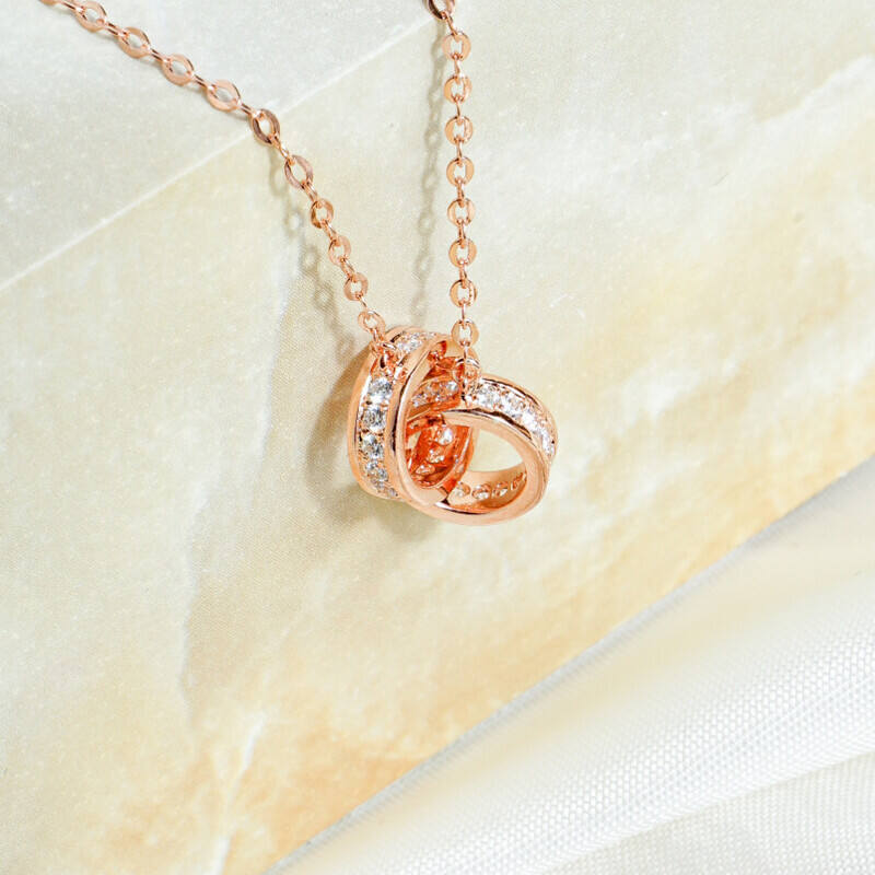 MILLENNE Made For The Night Interlinked Cubic Zirconia Rose Gold Necklace with 925 Sterling Silver