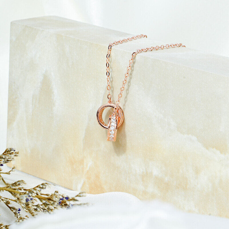 MILLENNE Made For The Night Interlinked Cubic Zirconia Rose Gold Necklace with 925 Sterling Silver