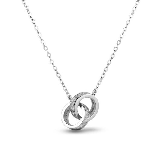 MILLENNE Made For The Night Interlinked Cubic Zirconia White Gold Necklace with 925 Sterling Silver