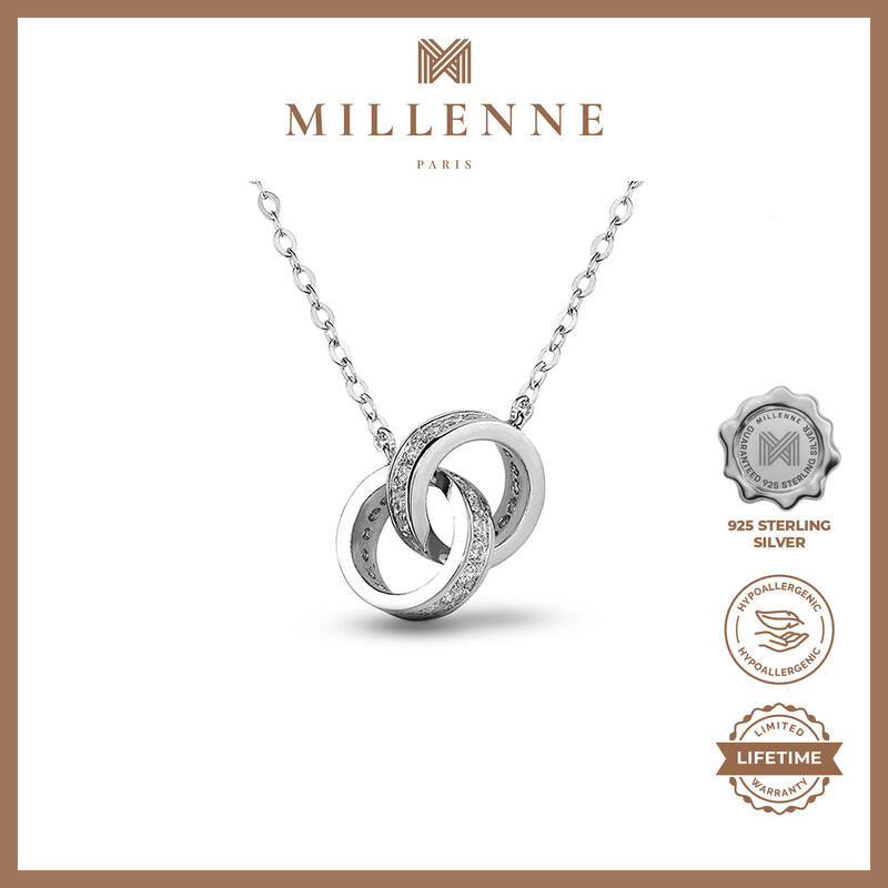 MILLENNE Made For The Night Interlinked Cubic Zirconia White Gold Necklace with 925 Sterling Silver