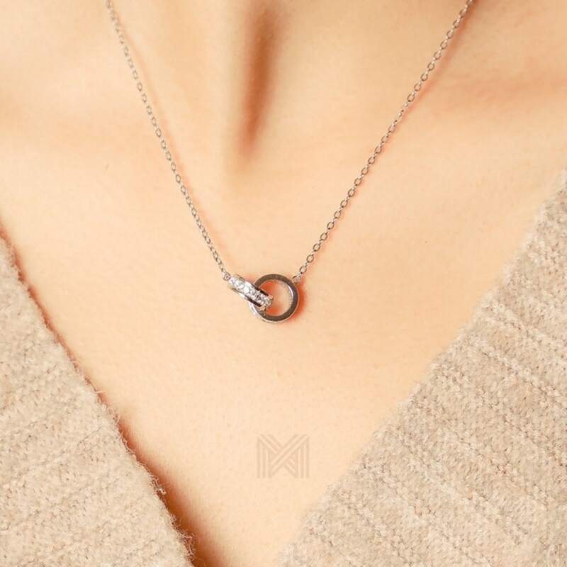 MILLENNE Made For The Night Interlinked Cubic Zirconia White Gold Necklace with 925 Sterling Silver