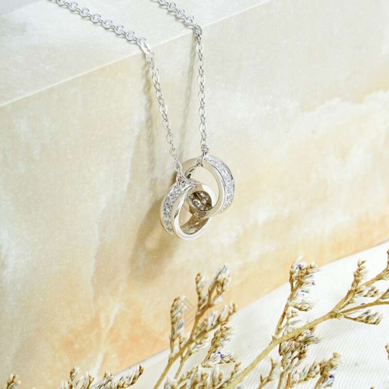 MILLENNE Made For The Night Interlinked Cubic Zirconia White Gold Necklace with 925 Sterling Silver