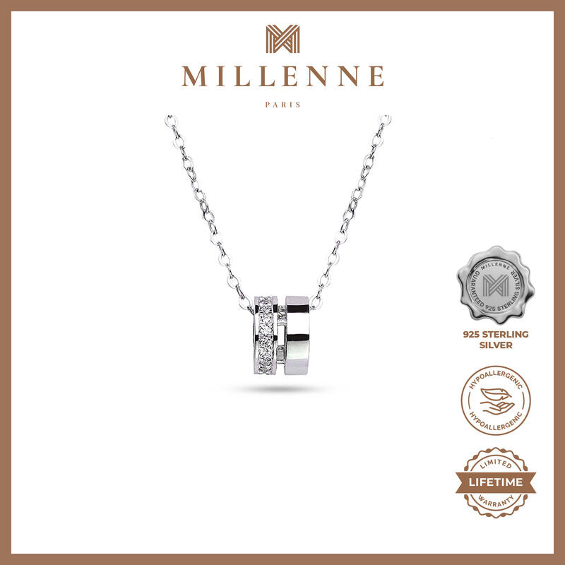 MILLENNE Made For The Night The Perfect Duo Cubic Zirconia White Gold Necklace with 925 Sterling Silver